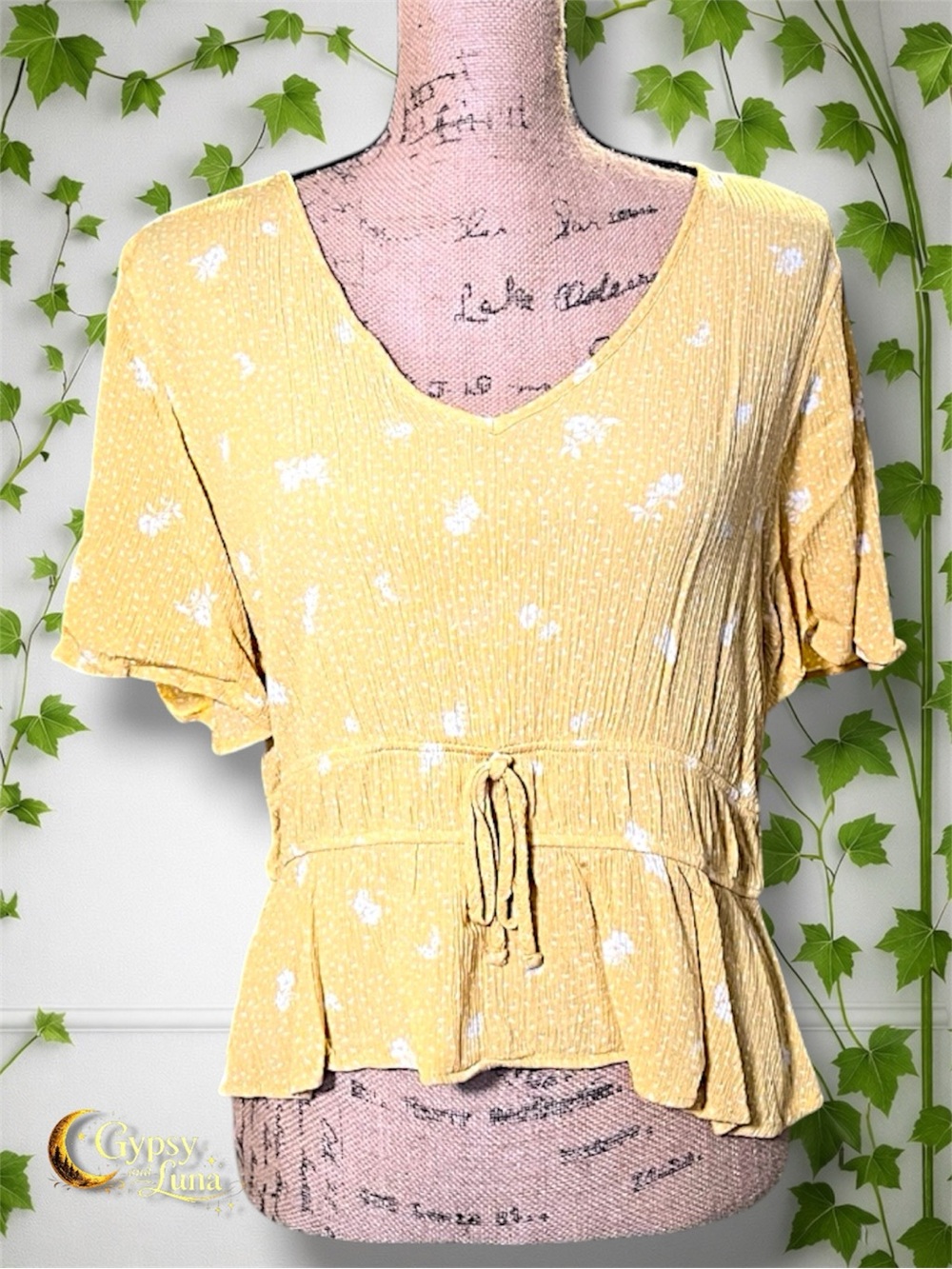SO Boho Blouse Floral Yellow White Size L